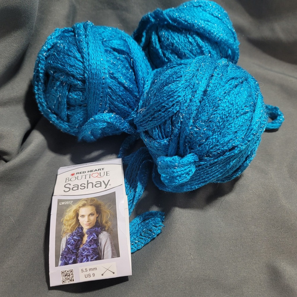 Red Heart Boutique Discontinued Sashay Yarn Lot 3 Skeins Turquoise Acrylic